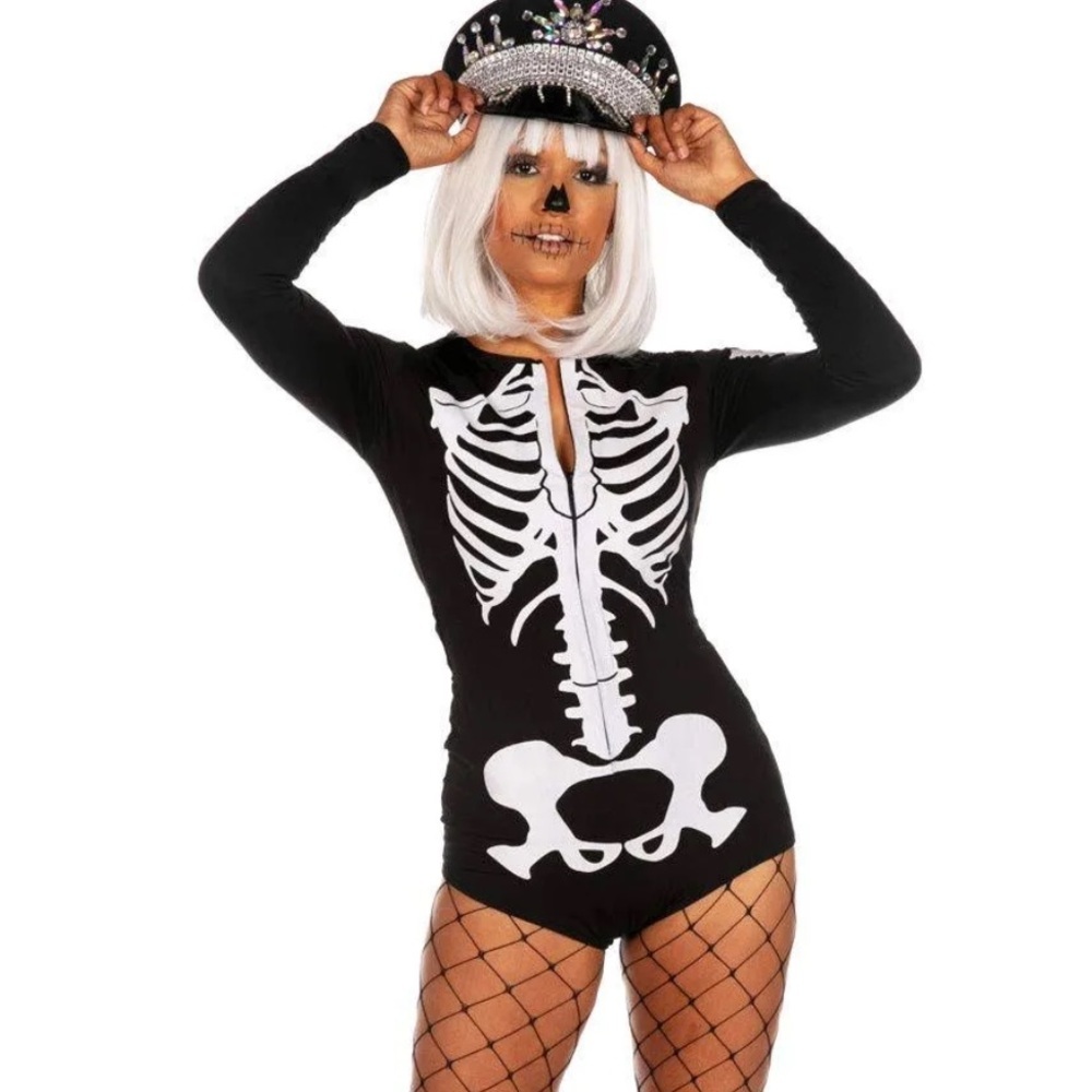 Tipsy Elves sexy skeleton bodysuit costume black white extra large